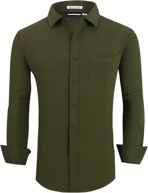 WARHORSEE Mens Dress Shirts Long Sleeve Performance 4-Way Stretch Wrinkle Free Casual Button Down Shirt