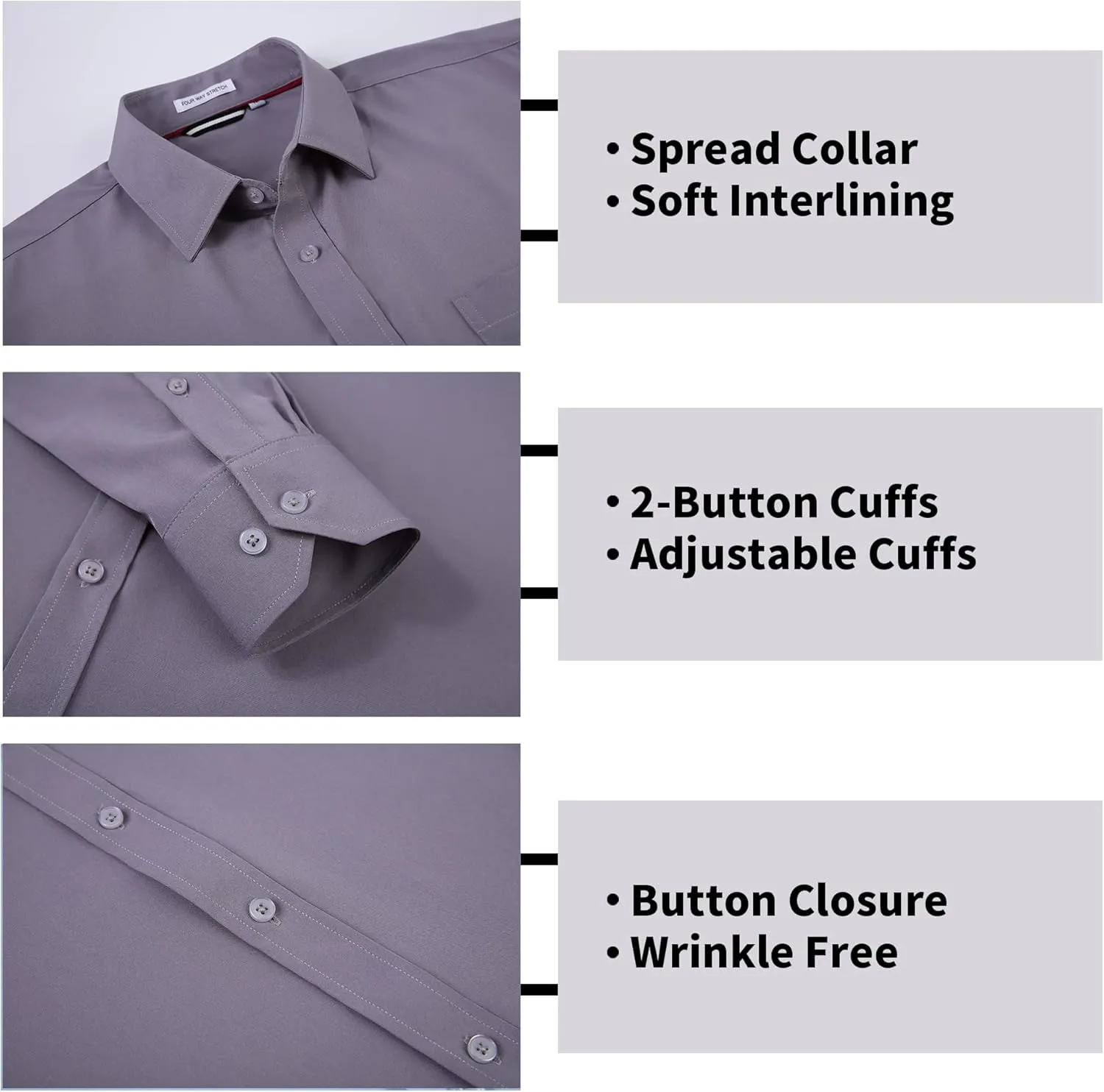 WARHORSEE Mens Dress Shirts Long Sleeve Performance 4-Way Stretch Wrinkle Free Casual Button Down Shirt
