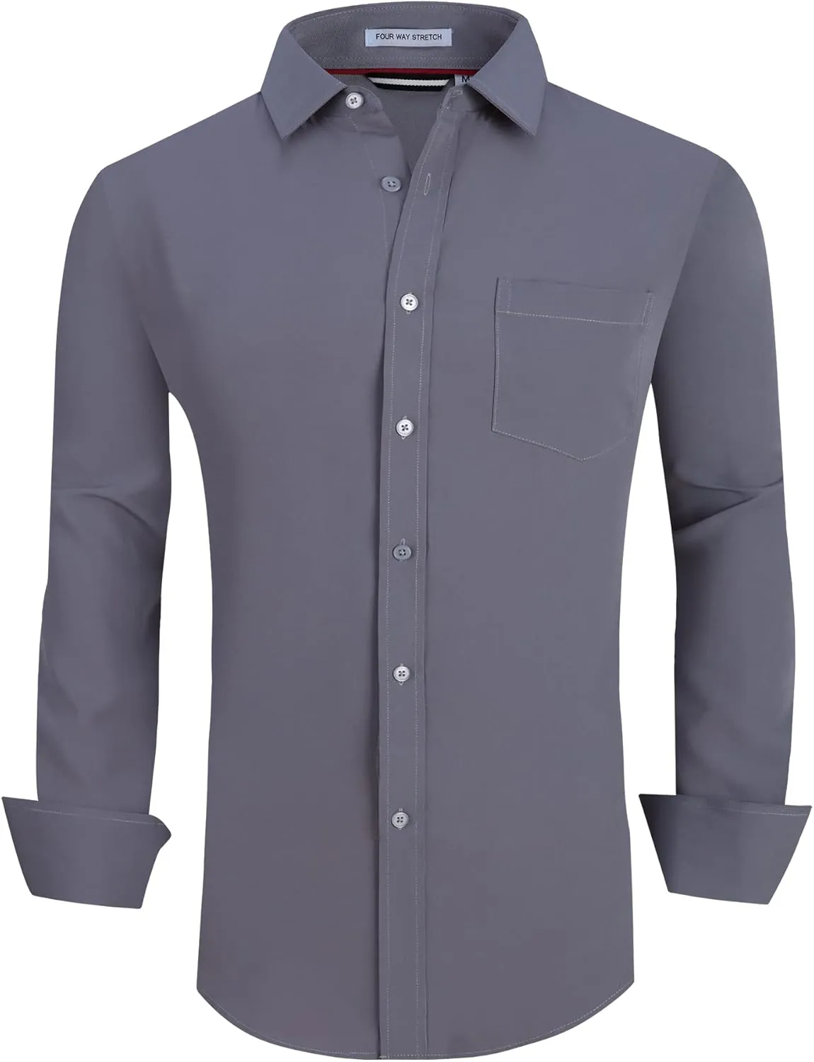 WARHORSEE Mens Dress Shirts Long Sleeve Performance 4-Way Stretch Wrinkle Free Casual Button Down Shirt