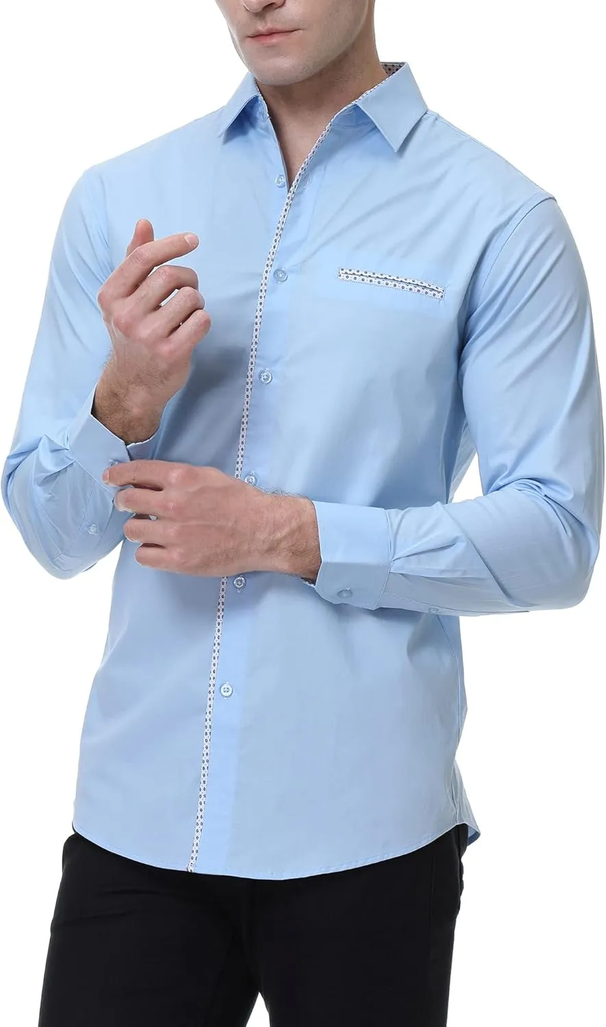 WARHORSEE Mens Dress Shirts Long Sleeve Performance 4-Way Stretch Wrinkle Free Casual Button Down Shirt