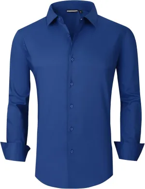 WARHORSEE Mens Dress Shirts Long Sleeve Performance 4-Way Stretch Wrinkle Free Casual Button Down Shirt