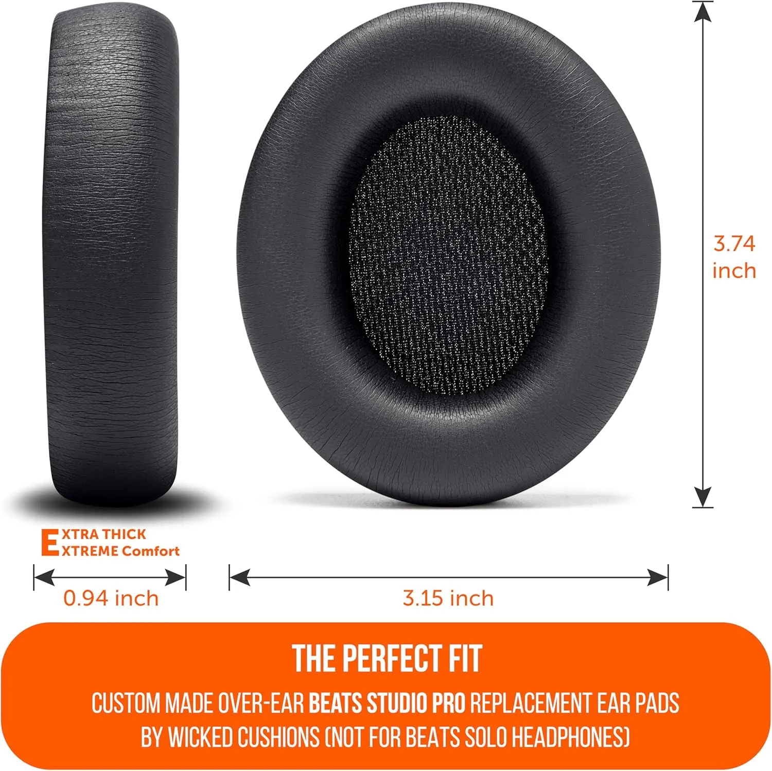WC PadZ Studio Pro - Extra Thick Earpads for Beats Studio PRO Made by Wicked Cushions | Upgraded PU Leather, Larger Ear Opening, Enhanced Foam | Black