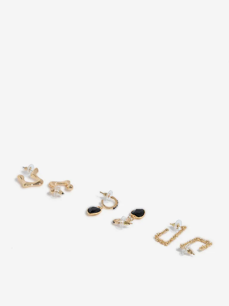 Westside Accessories Black and Gold Earrings - Pack of 3