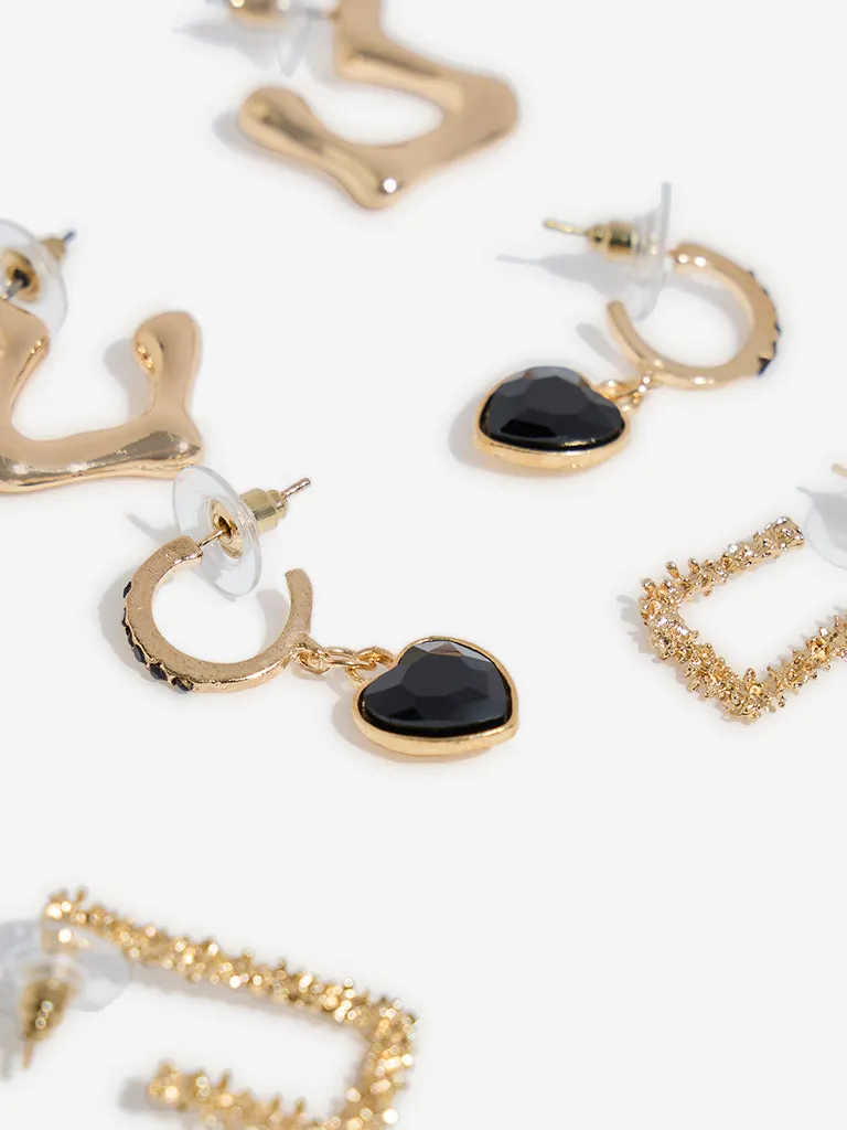 Westside Accessories Black and Gold Earrings - Pack of 3
