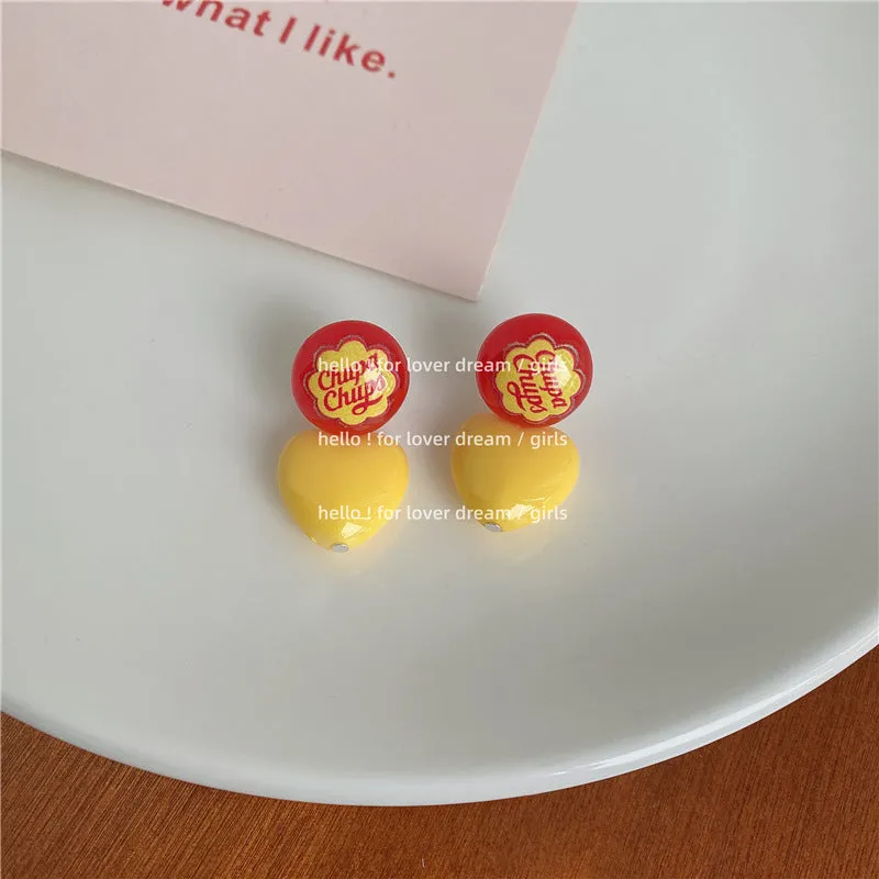 Wholesale candy color love earrings sweet and cute pink peach heart JDC-ES-Lfm015