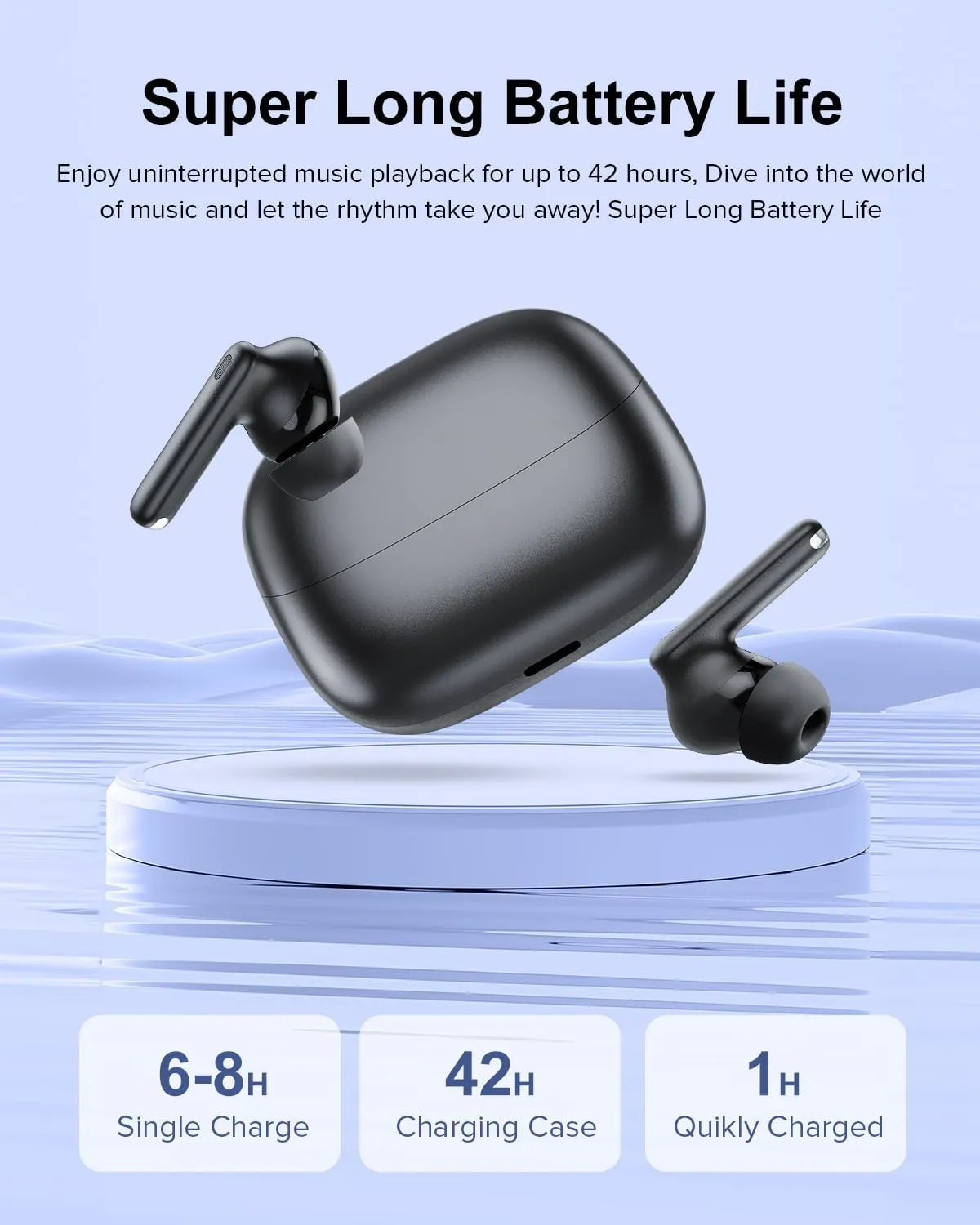 Wireless Earbuds, 42H Playtime Bluetooth 5.3 Headphones, HiFi Stereo Call Noise Cancelling Earbuds, IPX7 Waterproof Stereo in-Ear Earphones with LED Display for iOS Android (Black)