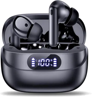 Wireless Earbuds, 42H Playtime Bluetooth 5.3 Headphones, HiFi Stereo Call Noise Cancelling Earbuds, IPX7 Waterproof Stereo in-Ear Earphones with LED Display for iOS Android (Black)
