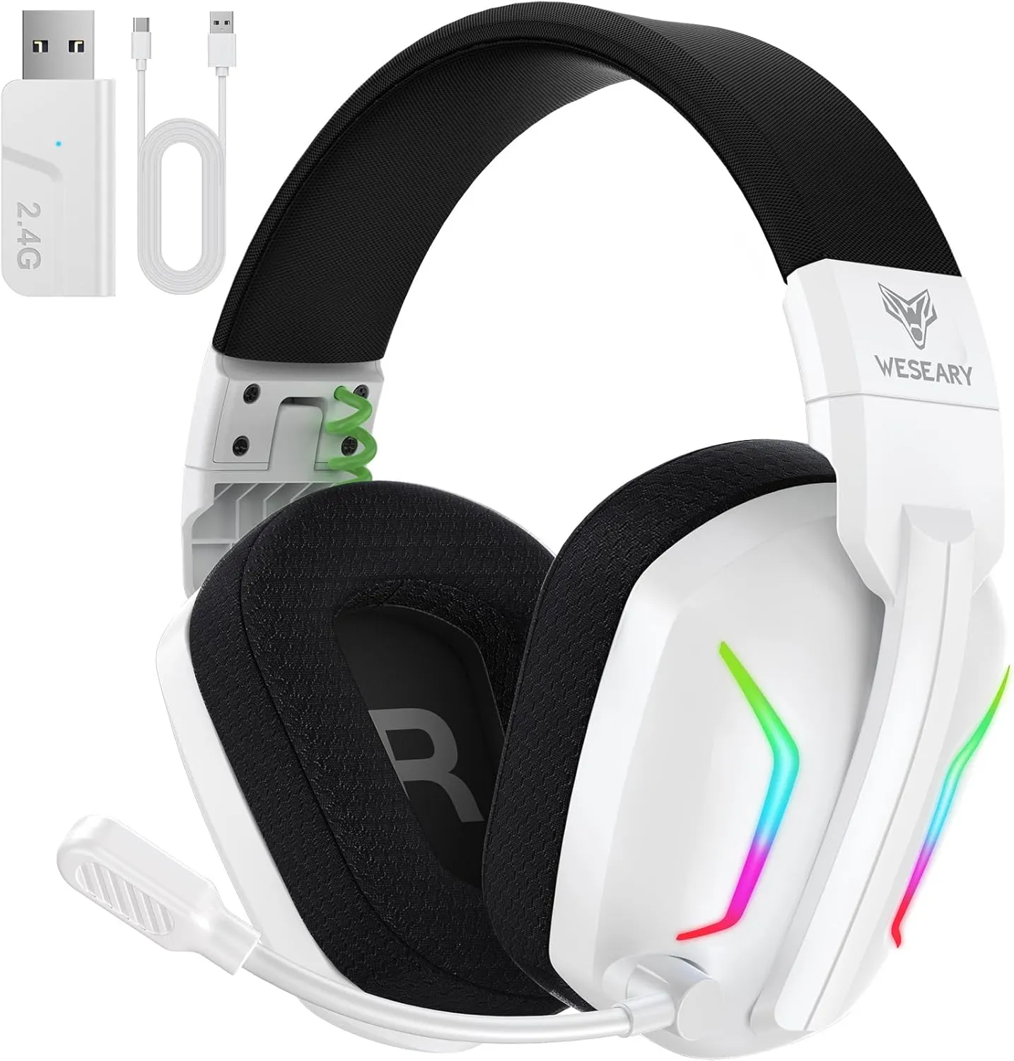 Wireless Gaming Headsets for PC, PS5, PS4, Switch, Mac, 2.4GHz Wireless Gaming Headphone with ENC Noise Canceling Microphone, Bluetooth 5.4, Cool Lighting, 50H Battery, 50mm Drivers
