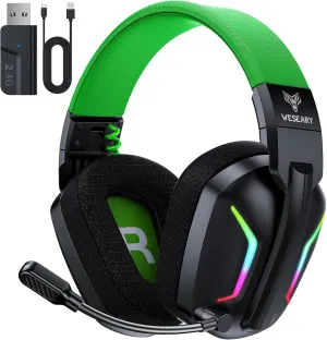 Wireless Gaming Headsets for PC, PS5, PS4, Switch, Mac, 2.4GHz Wireless Gaming Headphone with ENC Noise Canceling Microphone, Bluetooth 5.4, Cool Lighting, 50H Battery, 50mm Drivers