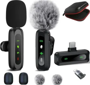 Wireless Lavalier Microphone for iPhone Android Plug-Play,2 Pack Mini Microphone Professional Noise Reduction Recording Clip Mic for Creator Vlog Creator (All iPhones & Androids (USB-C   Lightning))