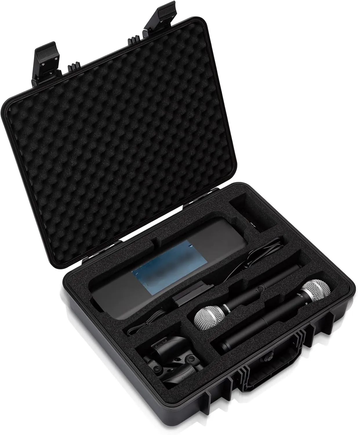 Wireless Mic Case - Hard Shell Case Compatible with Shure BLX288/SM58/PG58/BETA58A, for two Mics, Receivers and More.