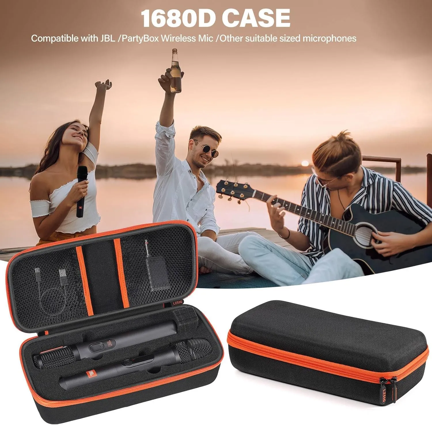 Wireless Microphone Case Compatible with JBL Wireless Two Microphone System, Pre-Cut Foam for Dual Handheld Partybox Mic, Travel Bag for Receiver, Batteries and Adapter, Karaoke - Black (Box ONLY)