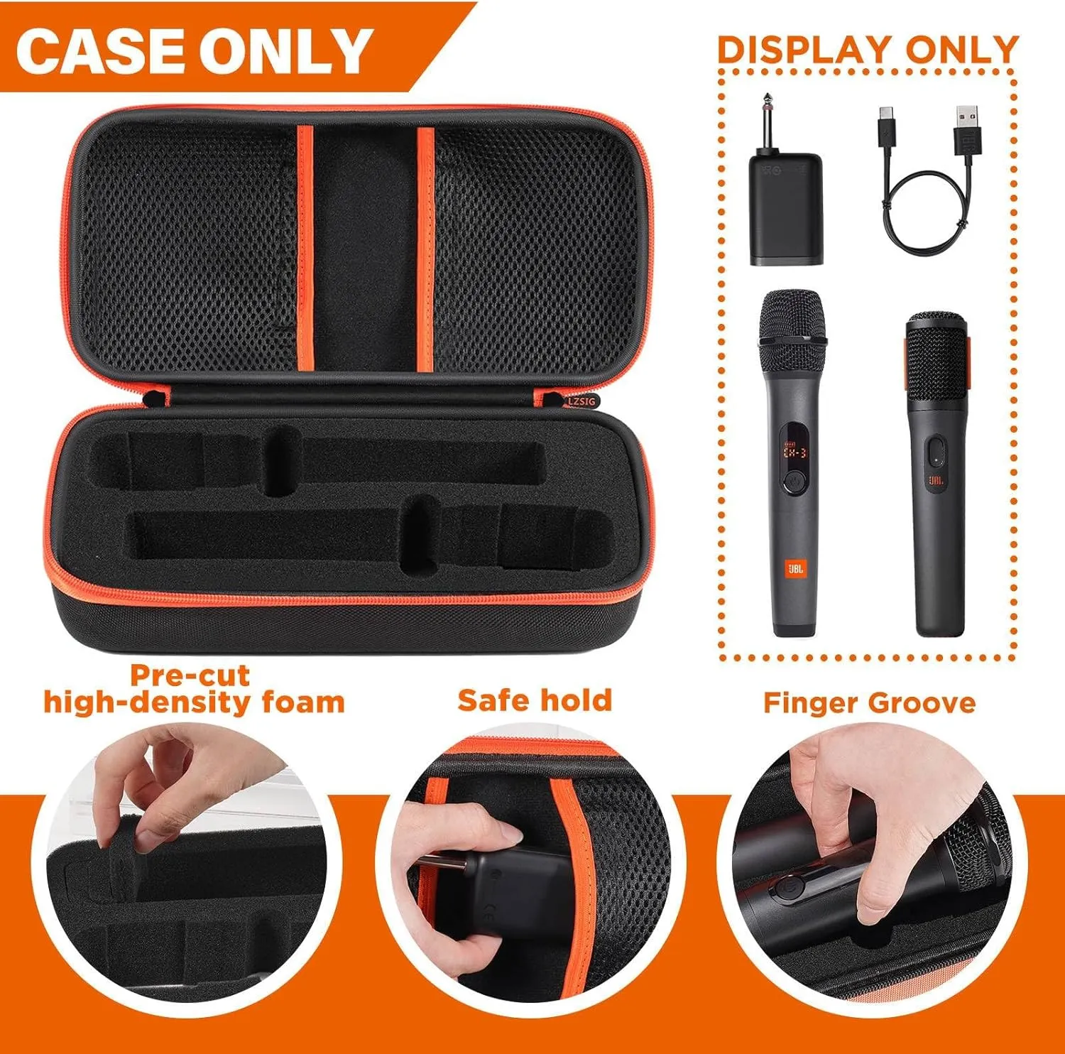 Wireless Microphone Case Compatible with JBL Wireless Two Microphone System, Pre-Cut Foam for Dual Handheld Partybox Mic, Travel Bag for Receiver, Batteries and Adapter, Karaoke - Black (Box ONLY)