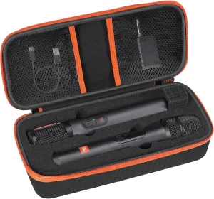 Wireless Microphone Case Compatible with JBL Wireless Two Microphone System, Pre-Cut Foam for Dual Handheld Partybox Mic, Travel Bag for Receiver, Batteries and Adapter, Karaoke - Black (Box ONLY)