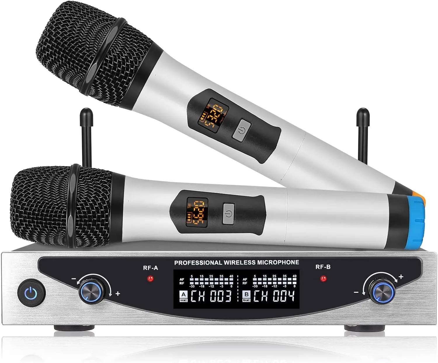 Wireless Microphone System UHF Metal Wireless Mic Set Cordless Metal Handheld Dynamic Mic Adjustable Frequency, 160ft Range. Ideal for Singing, Karaoke, Church, DJ, and Live Performances