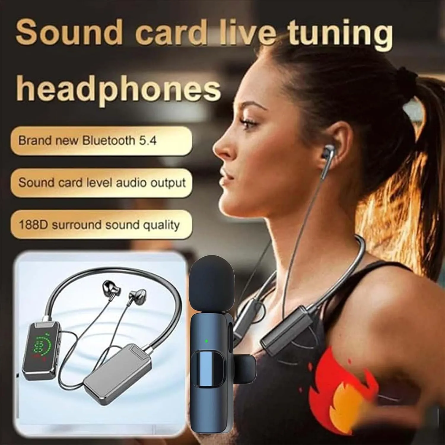 Wireless Sound Card Earphones for Live Streaming, Broadcasting, and Audio Editing - Suitable for Singing and Listening (Black)