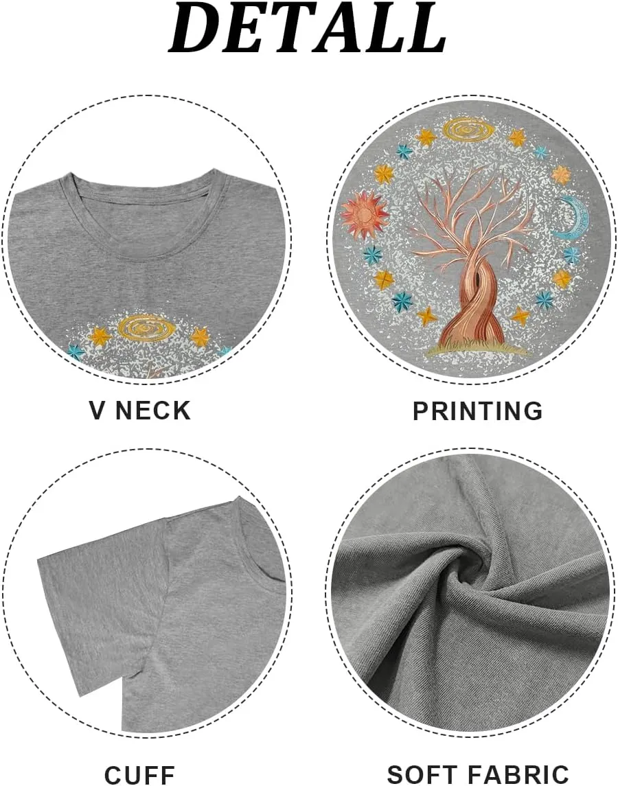 Women Life Tree Shirts Vintage Boho Graphic Tees Natural Print Short Sleeve Summer Tops