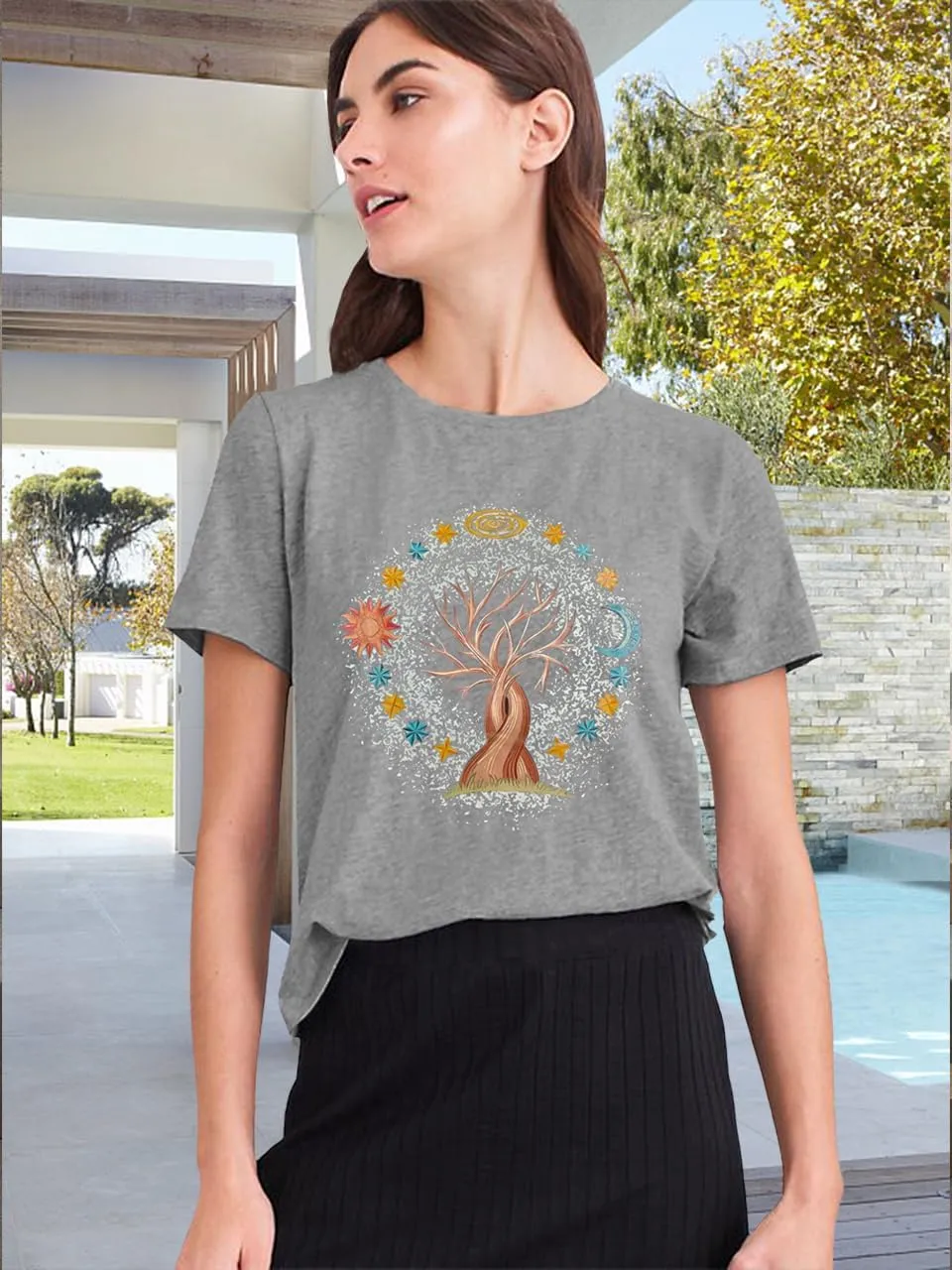 Women Life Tree Shirts Vintage Boho Graphic Tees Natural Print Short Sleeve Summer Tops