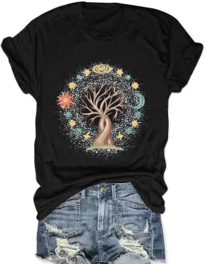 Women Life Tree Shirts Vintage Boho Graphic Tees Natural Print Short Sleeve Summer Tops