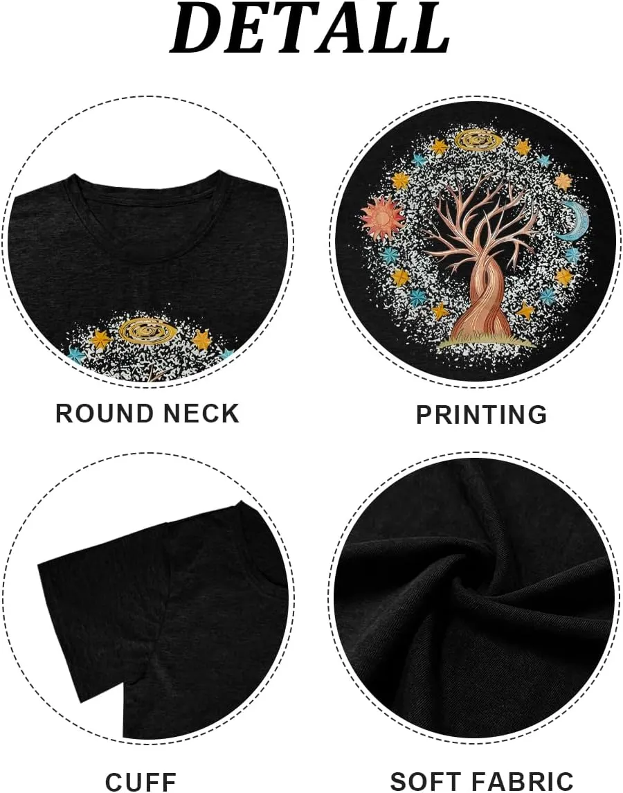 Women Life Tree Shirts Vintage Boho Graphic Tees Natural Print Short Sleeve Summer Tops