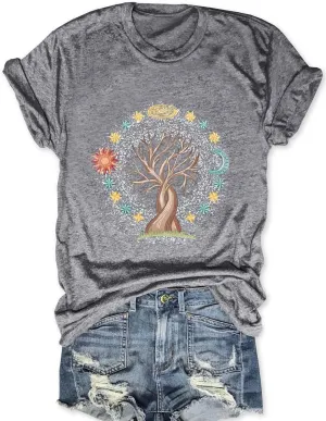Women Life Tree Shirts Vintage Boho Graphic Tees Natural Print Short Sleeve Summer Tops