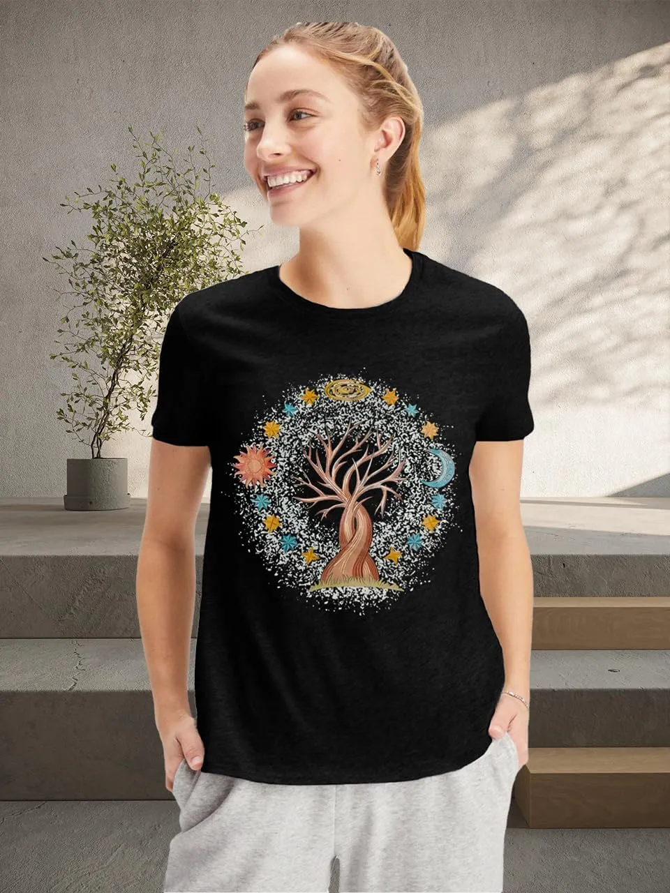 Women Life Tree Shirts Vintage Boho Graphic Tees Natural Print Short Sleeve Summer Tops