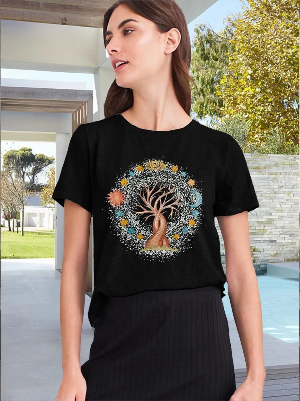 Women Life Tree Shirts Vintage Boho Graphic Tees Natural Print Short Sleeve Summer Tops