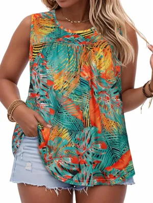 Women Plus Size Tank Top Casual Summer Tops Loose Fit Sleeveless T Shirts Trendy Crewneck Tunic Tees