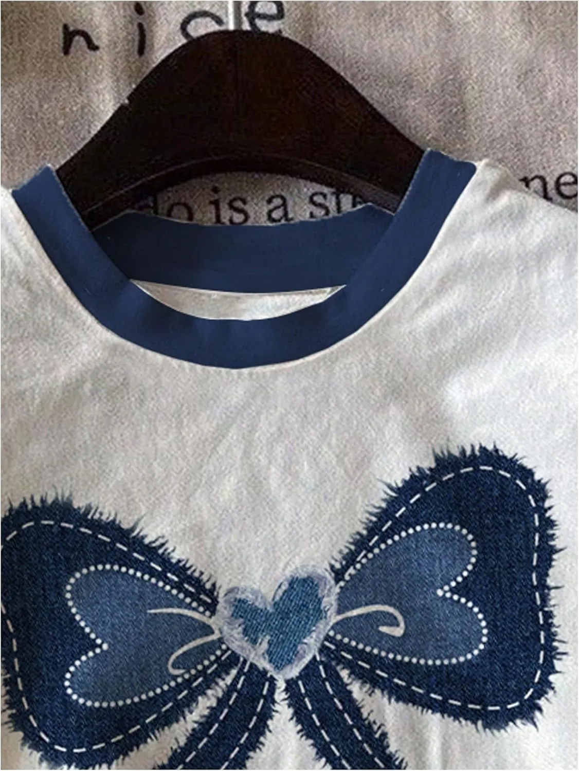 Women's Casual Cherry Bow Tees Graphic Letter Print Round Neck T Shirt Summer Short Sleeve Trendy Tops
