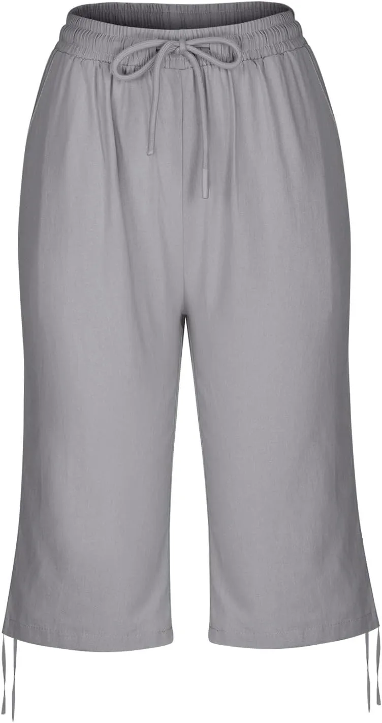 Women's Casual Shorts Linen Pants with Drawstring Waist Bermuda Comfortable Loose Fit Summer Trousers Stylish Bottoms