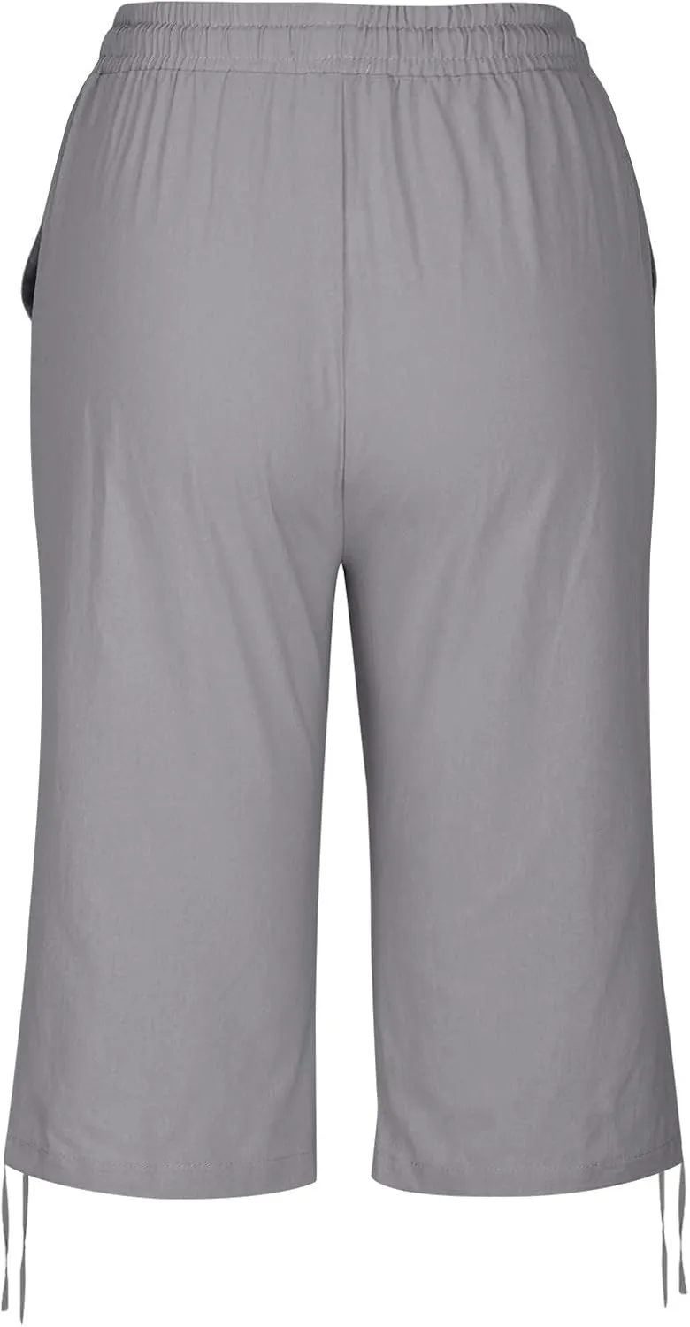 Women's Casual Shorts Linen Pants with Drawstring Waist Bermuda Comfortable Loose Fit Summer Trousers Stylish Bottoms