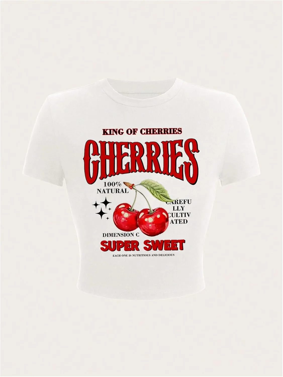 Women's Cherry Leopard T Shirts Crew Neck Short Sleeve Graphic Tees Slim Fit Crop Tops
