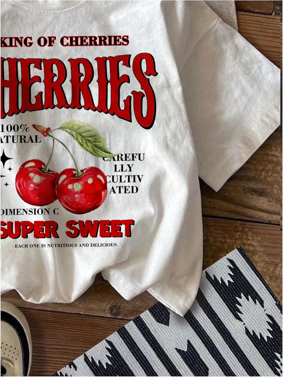 Women's Cherry Leopard T Shirts Crew Neck Short Sleeve Graphic Tees Slim Fit Crop Tops