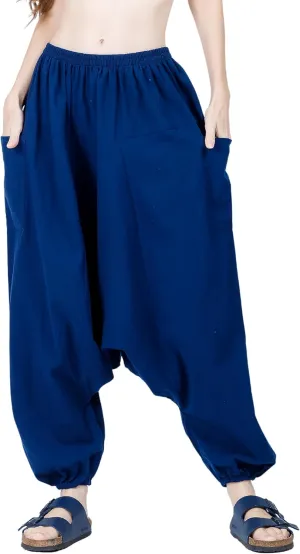 Women's Cotton Harem Pants with Pockets - Casual Elastic Waist Boho Pants, Soft Comfortable Travel & Daily Wear