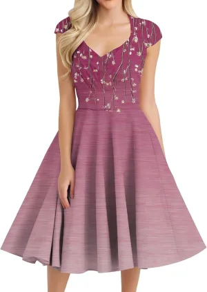 Women's Fashion Floral Print Comfortable Dress Loose Sleeveless Elegant A-Line Casual Weddings Mid-Length Party Dresses