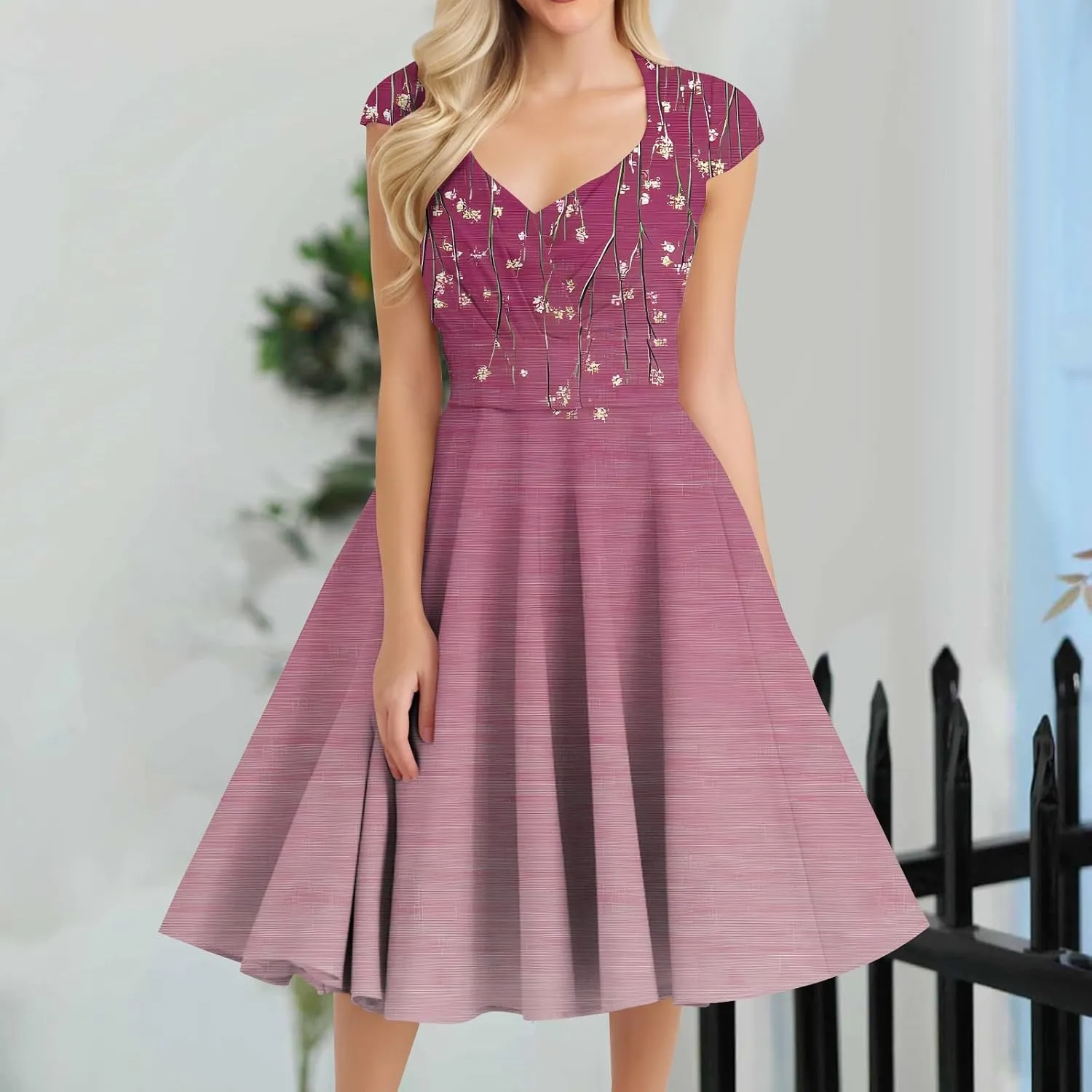 Women's Fashion Floral Print Comfortable Dress Loose Sleeveless Elegant A-Line Casual Weddings Mid-Length Party Dresses