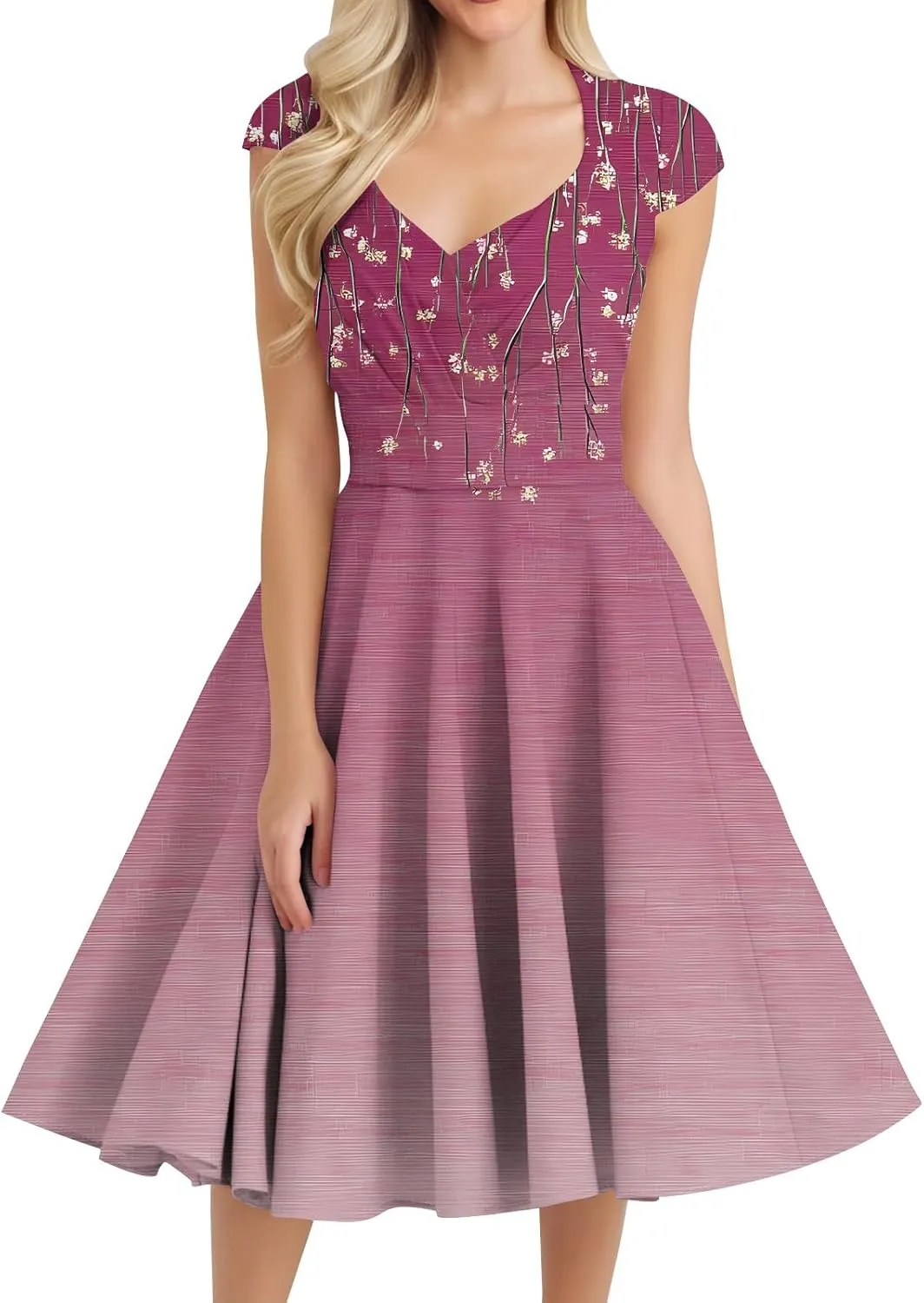 Women's Fashion Floral Print Comfortable Dress Loose Sleeveless Elegant A-Line Casual Weddings Mid-Length Party Dresses