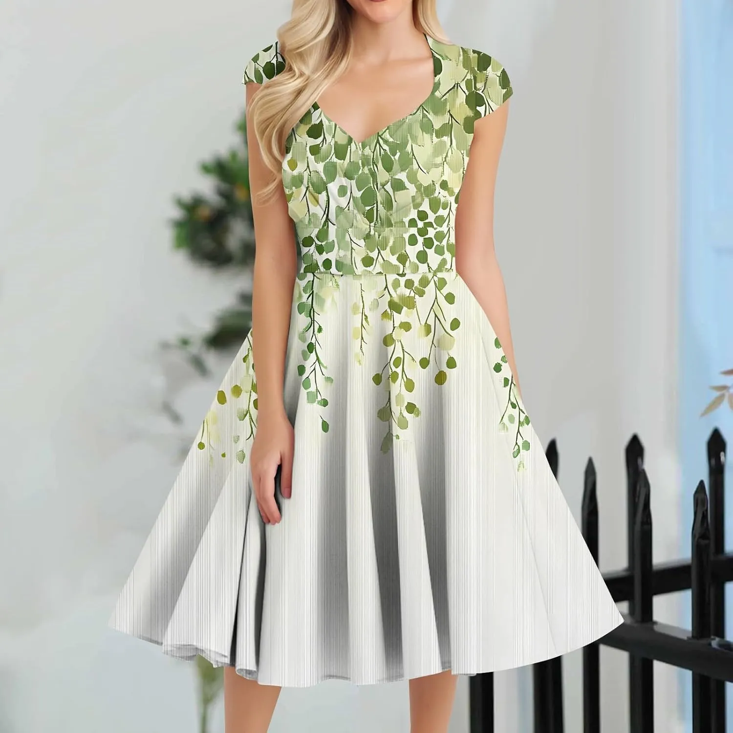 Women's Fashion Floral Print Comfortable Dress Loose Sleeveless Elegant A-Line Casual Weddings Mid-Length Party Dresses