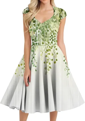 Women's Fashion Floral Print Comfortable Dress Loose Sleeveless Elegant A-Line Casual Weddings Mid-Length Party Dresses