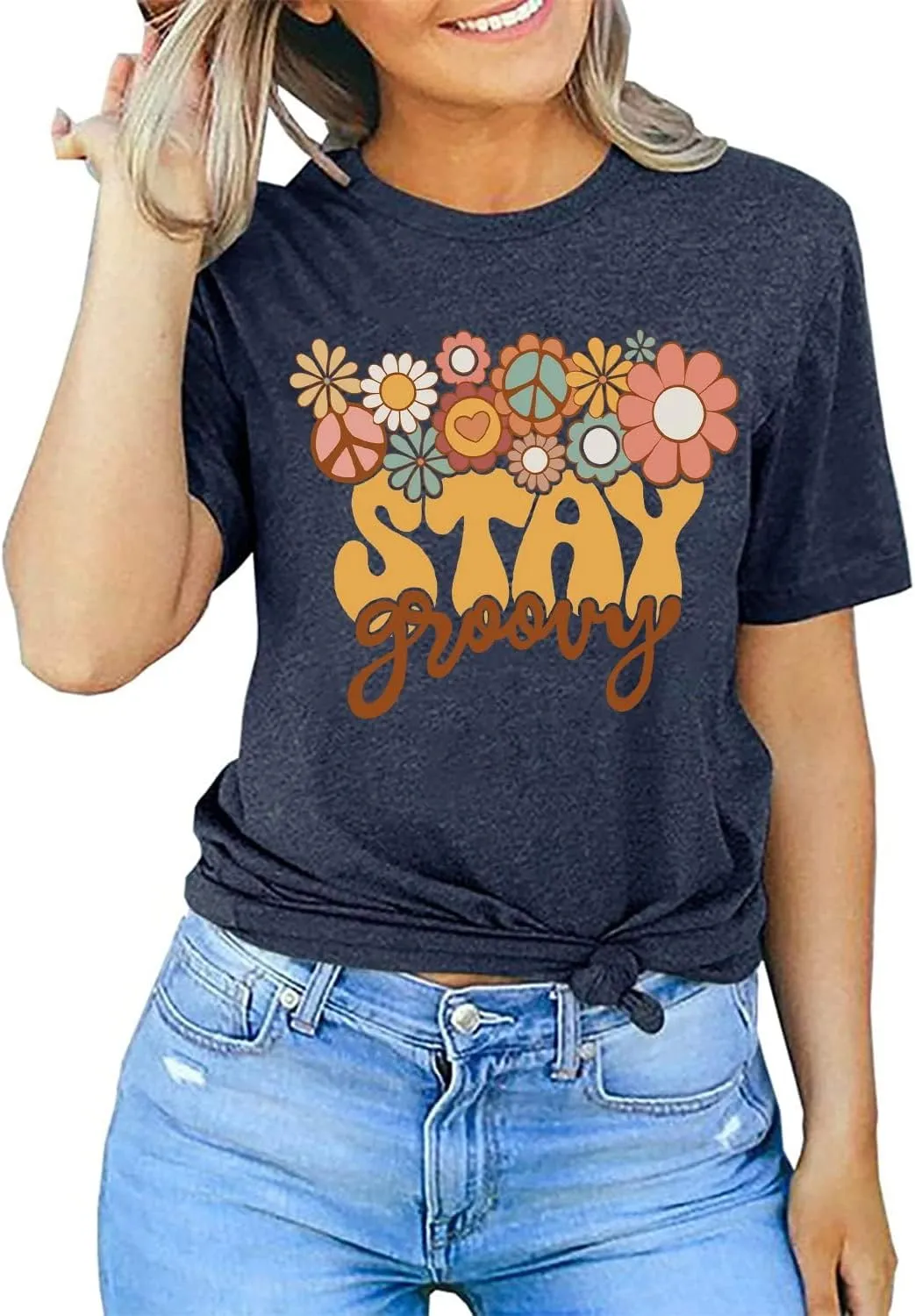 Womens Graphic Tee Shirts Trendy Casual Summer Loose Fit Short Sleeve Tshirts for Women