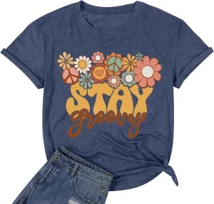 Womens Graphic Tee Shirts Trendy Casual Summer Loose Fit Short Sleeve Tshirts for Women