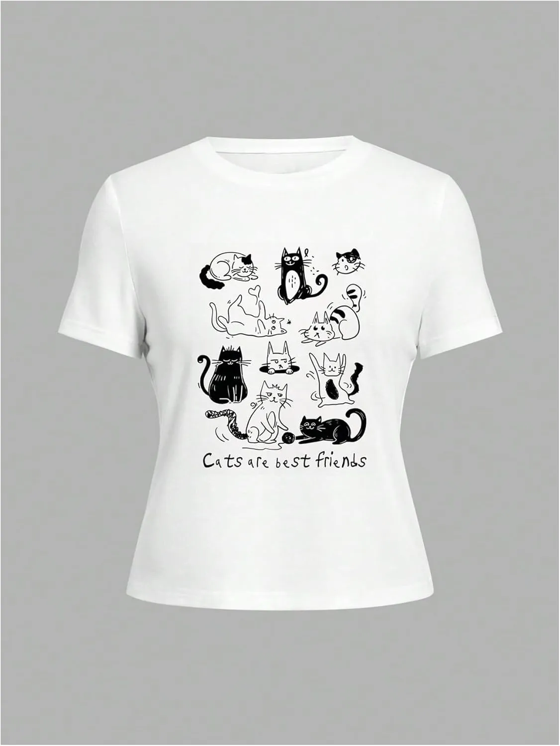 Women's Graphic Vintage Tees Cat Letter Print Round Neck T Shirt Casual Summer Short Sleeve Trendy Tops