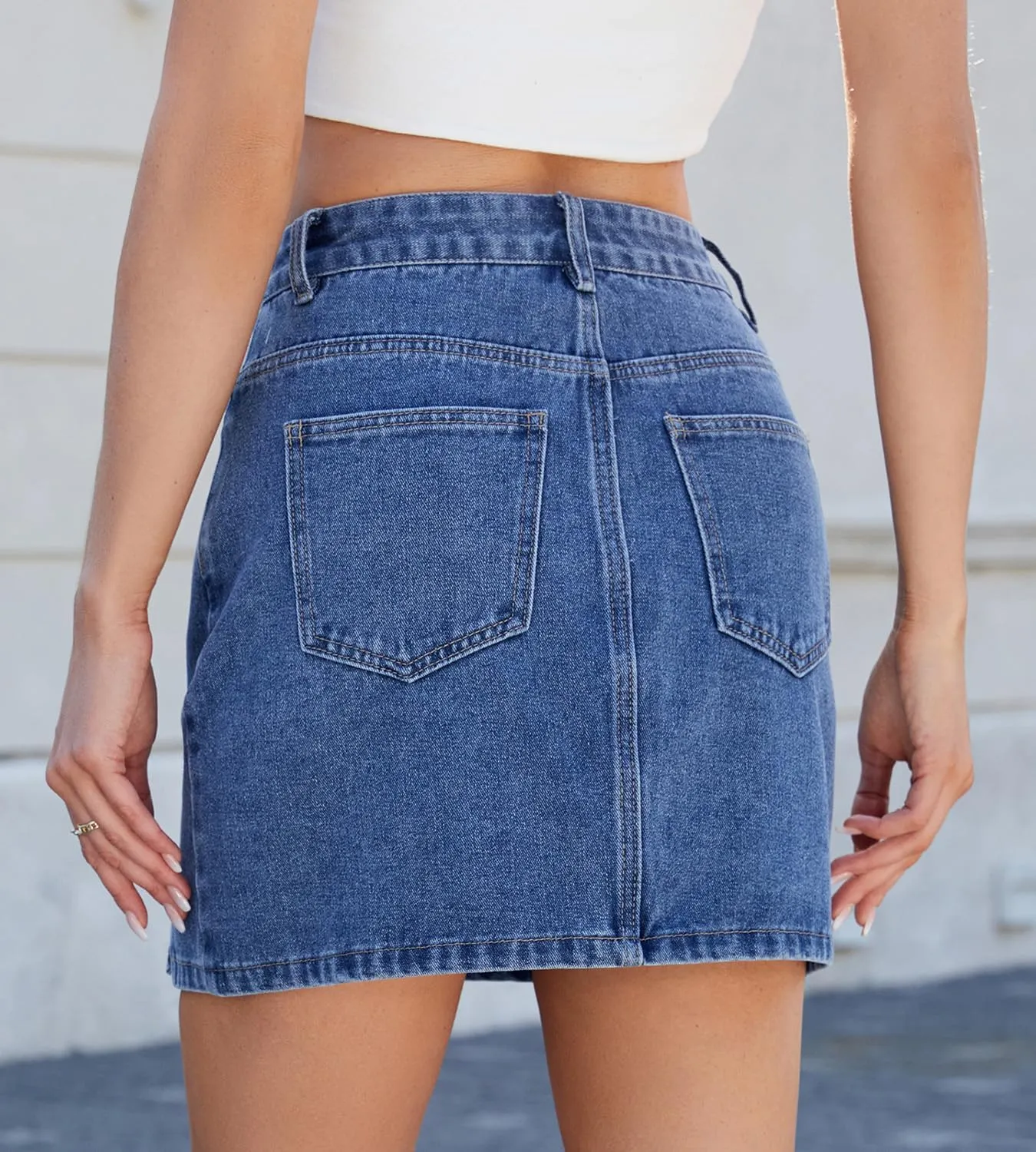 Women's Jean Skirt Summer High Waisted Slit Mini Skirt Y2K Trendy Denim Skorts Skirts with Pockets