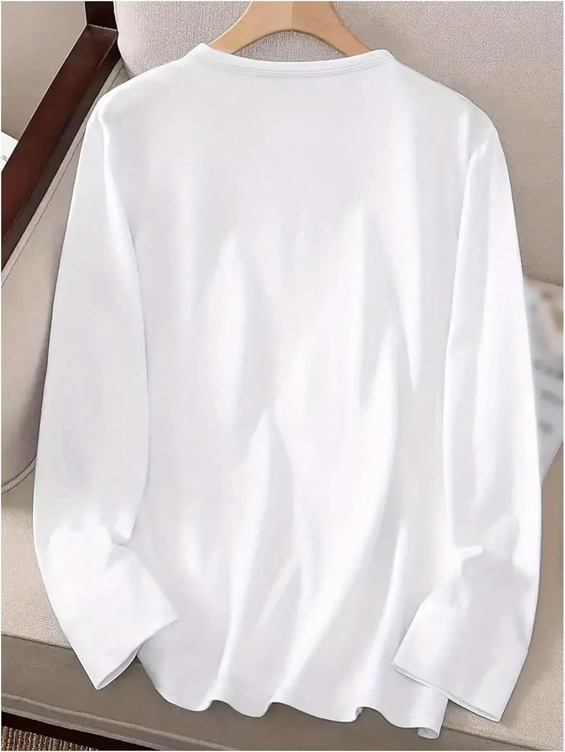 Women's Long Sleeve T Shirt Heart Print Crewneck Drop Shoulder Pullover Tops Vintage Tees