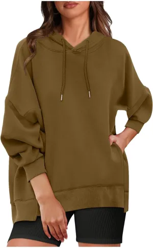Womens Oversized Hoodies Solid Color Loose And Comfortable Long-Sleeved Hooded Sweatshirt Hooded Top for Daily