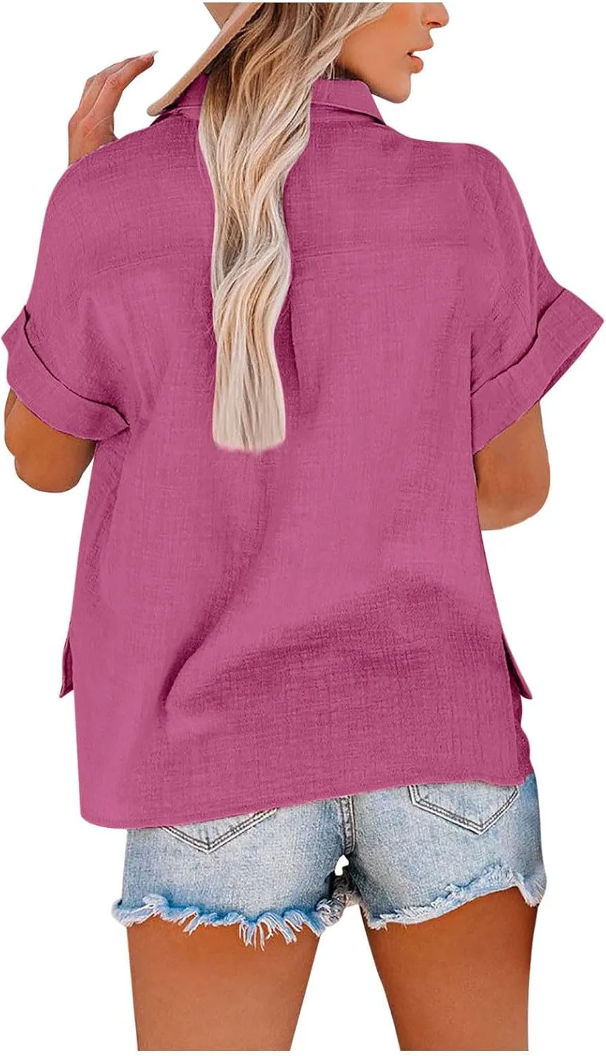Womens Short Sleeve Tops Button Down V Neck Shirts Casual Trendy Going Out Basic Tees Womens Summer Tops