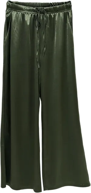 Women's Silk Wide Leg Pants, Loose Comfortable Straight Leg Casual Trousers, High Waist Elastic Waistband Long Pants