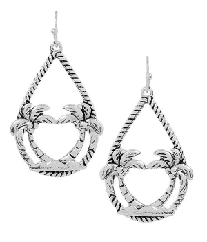 Womens Silver Rope Teardrop Palm Tree Hoop Earrings