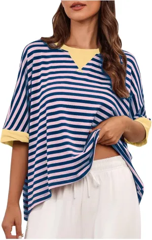 Womens Tops Dressy Casual Short Sleeve Oversized Loose Basic Tees Daily Dating Work Trendy Cute Shirts