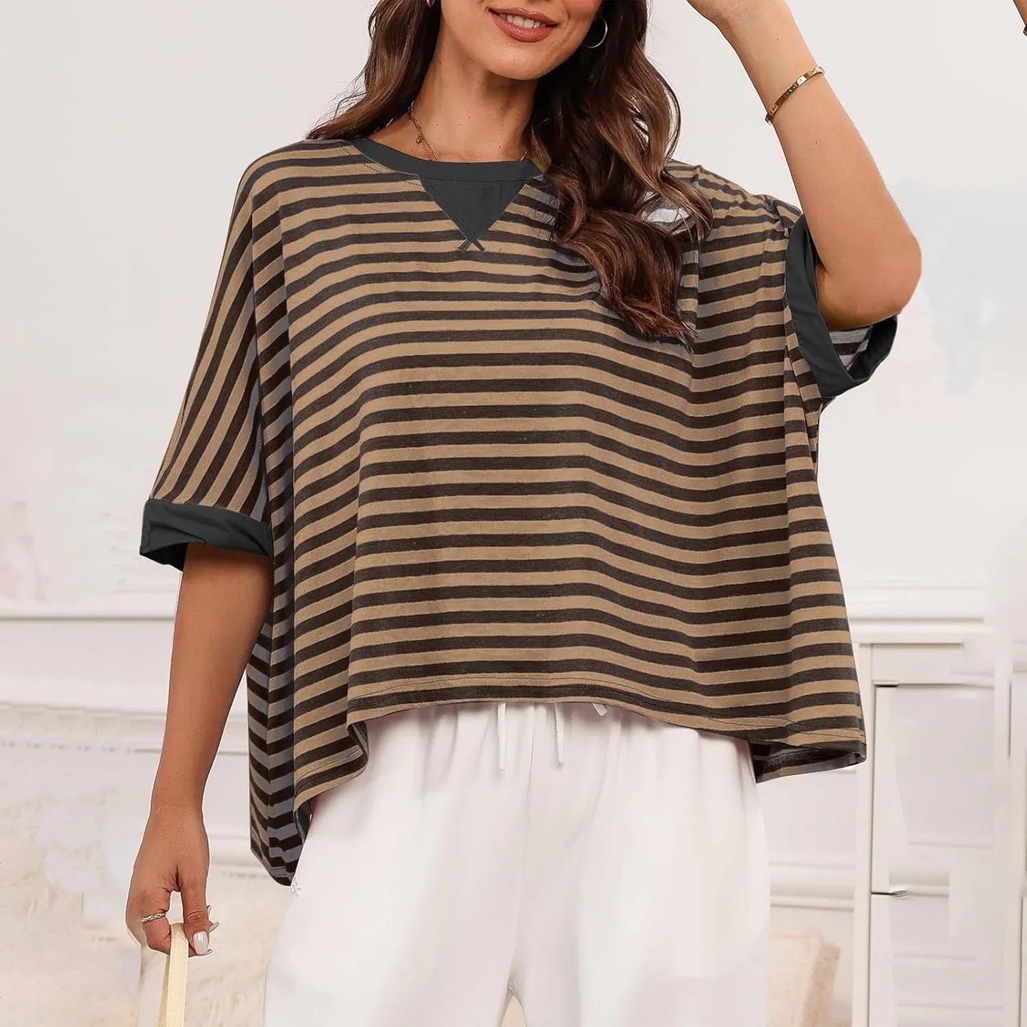 Womens Tops Dressy Casual Short Sleeve Oversized Loose Basic Tees Daily Dating Work Trendy Cute Shirts